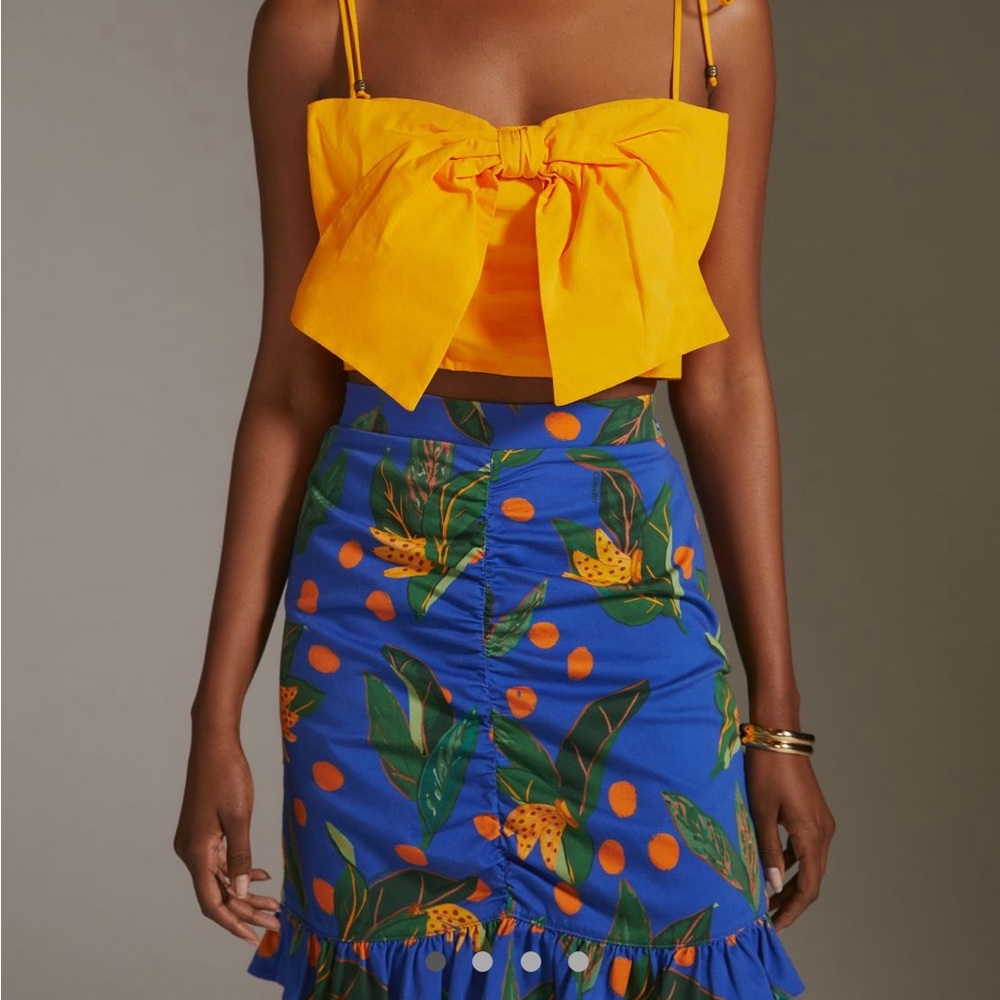 FARM Rio Blue Floral Mini Skirt with Yellow & Orange Print